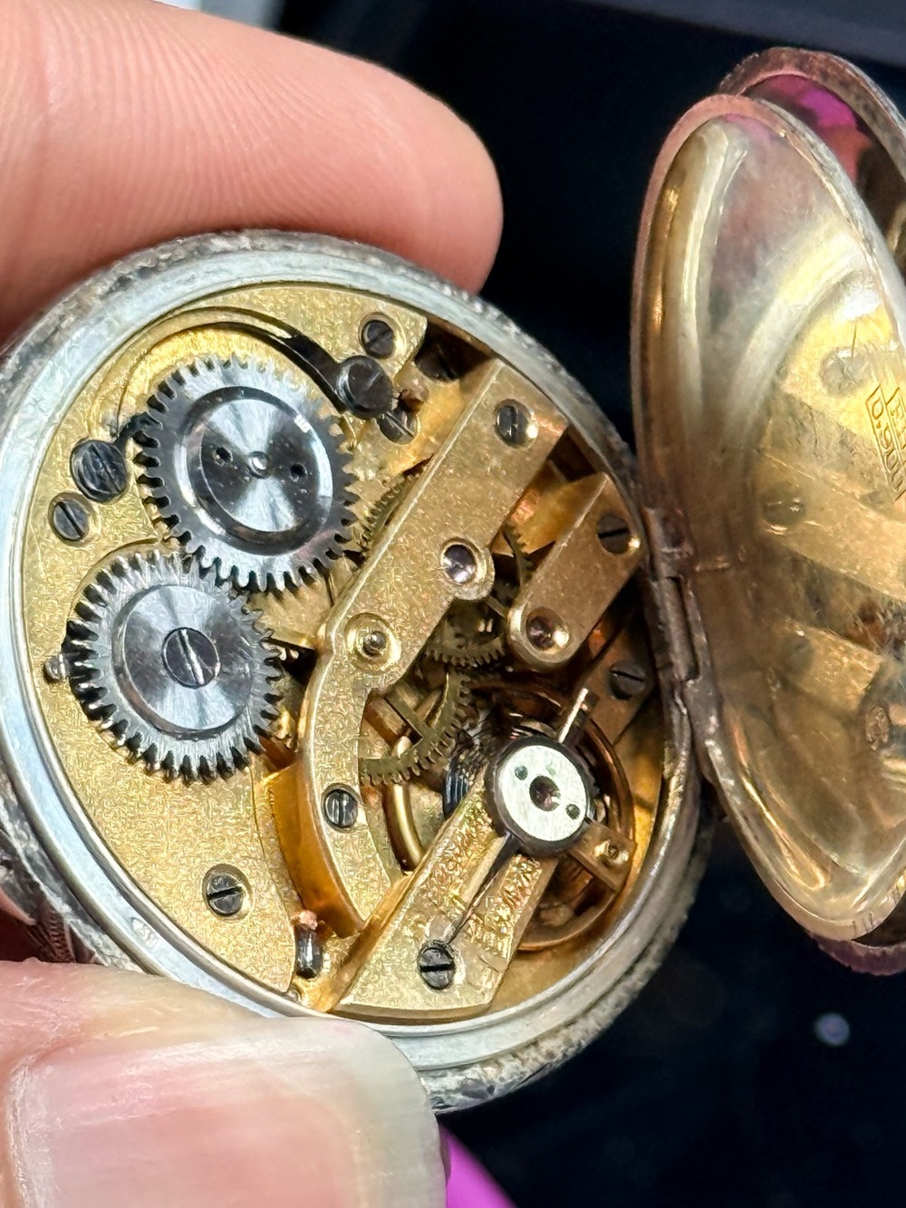 Sterling Silver 0,900 Antique Gold-Tone Pocket Watch Movement